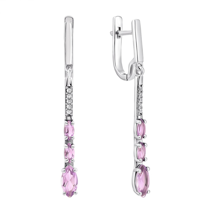 Серебряные серьги-подвески с аметистом и фианитами. Артикул UG52363/1р-AMET