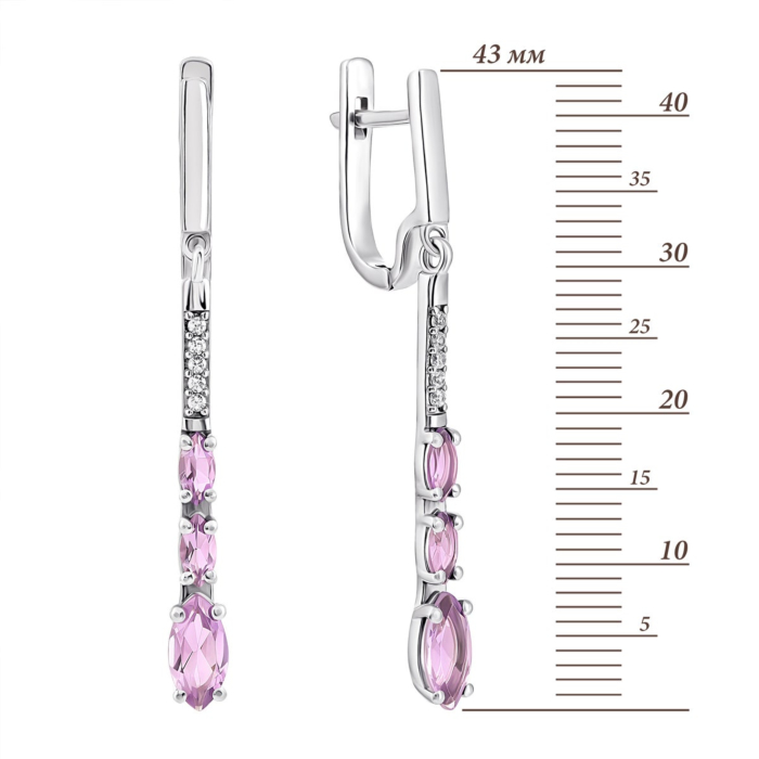 Серебряные серьги-подвески с аметистом и фианитами. Артикул UG52363/1р-AMET