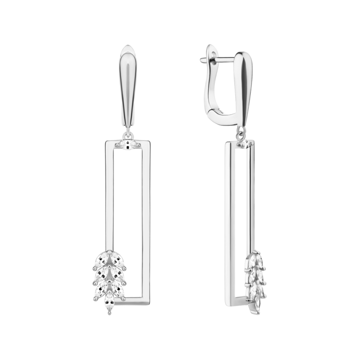 Срібні сережки-підвіски з фіанітами.Артикул UG5SE38421
