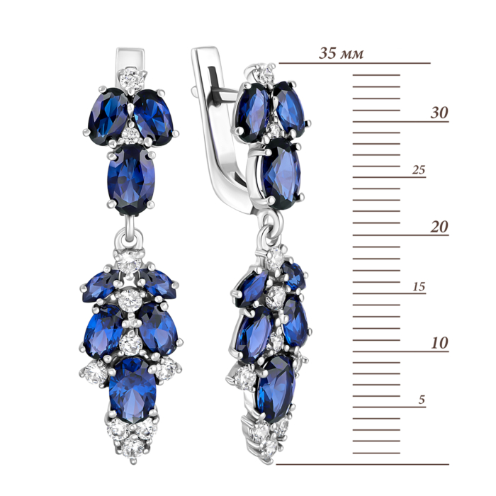 Срібні сережки-підвіски з гідротермальним сапфіром.Артикул UG52950/9р-HSPH