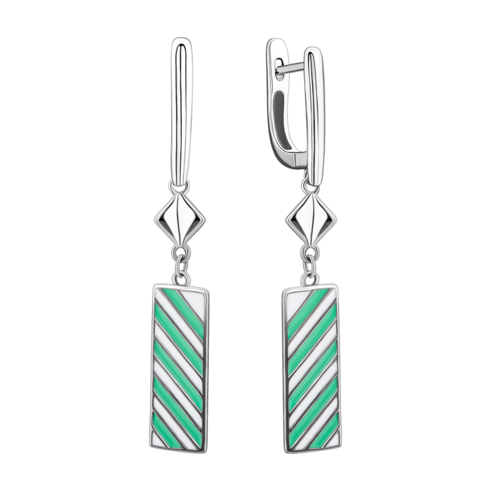 Срібні сережки-підвіски з емаллю.Артикул UG5AE01203