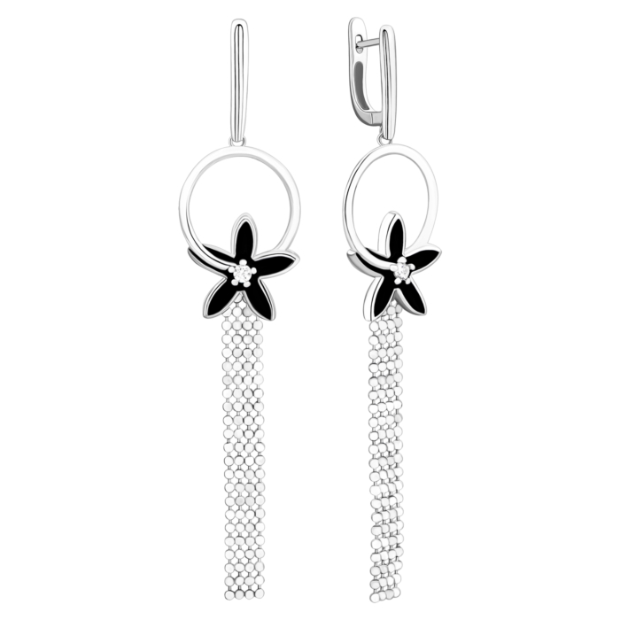 Срібні сережки-підвіски з емаллю.Артикул UG5AE01564