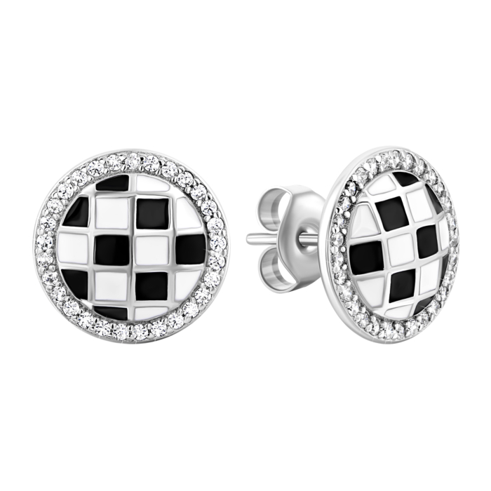 Срібні сережки-пусети з емаллю і фіанітами.Артикул UG5AE02480