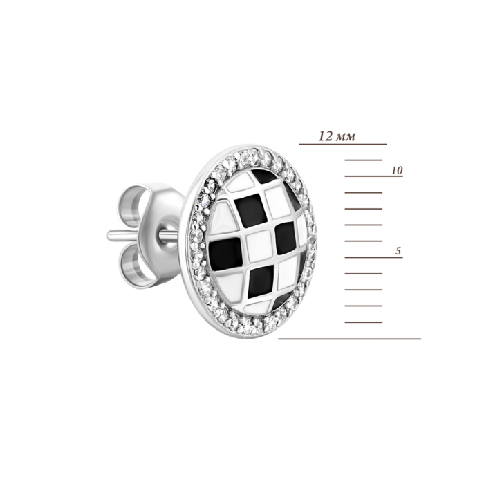 Срібні сережки-пусети з емаллю і фіанітами.Артикул UG5AE02480