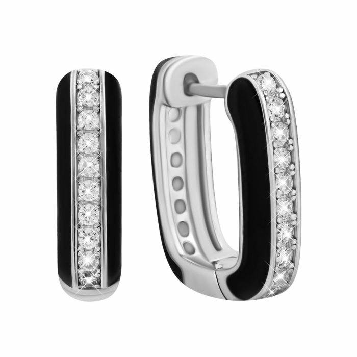 Срібні сережки з емаллю і фіанітами.Артикул UG5E38279-W