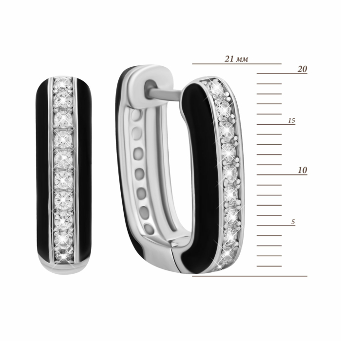 Срібні сережки з емаллю і фіанітами.Артикул UG5E38279-W