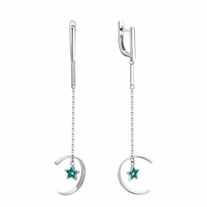 Срібні сережки-підвіски з емаллю. Артикул UG5EA61083