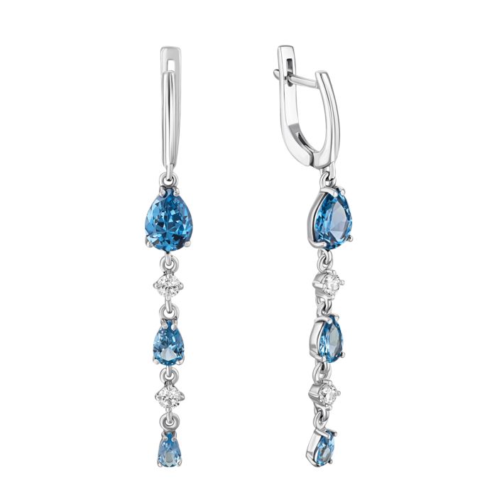 Срібні сережки-підвіски з кварцом London blue та фіанітами.Артикул UG52274/1р-QLB
