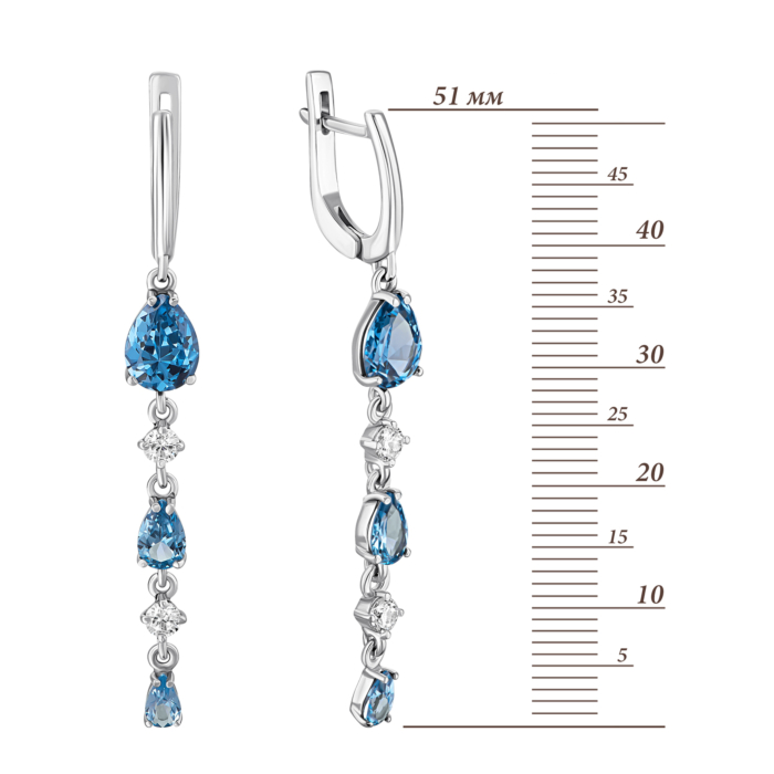 Срібні сережки-підвіски з кварцом London blue та фіанітами.Артикул UG52274/1р-QLB