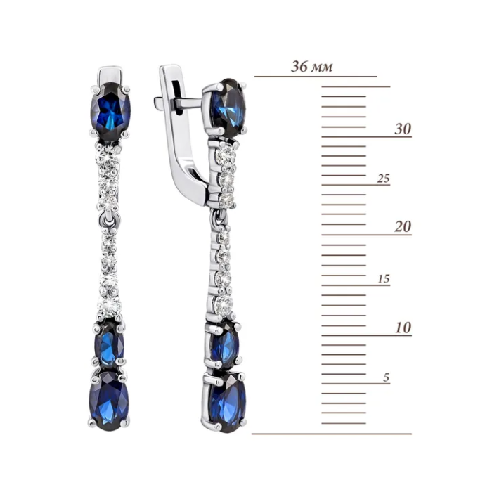 Срібні сережки-підвіски з сапфірами і фіанітами. Артикул UG52913/9р-HSPH