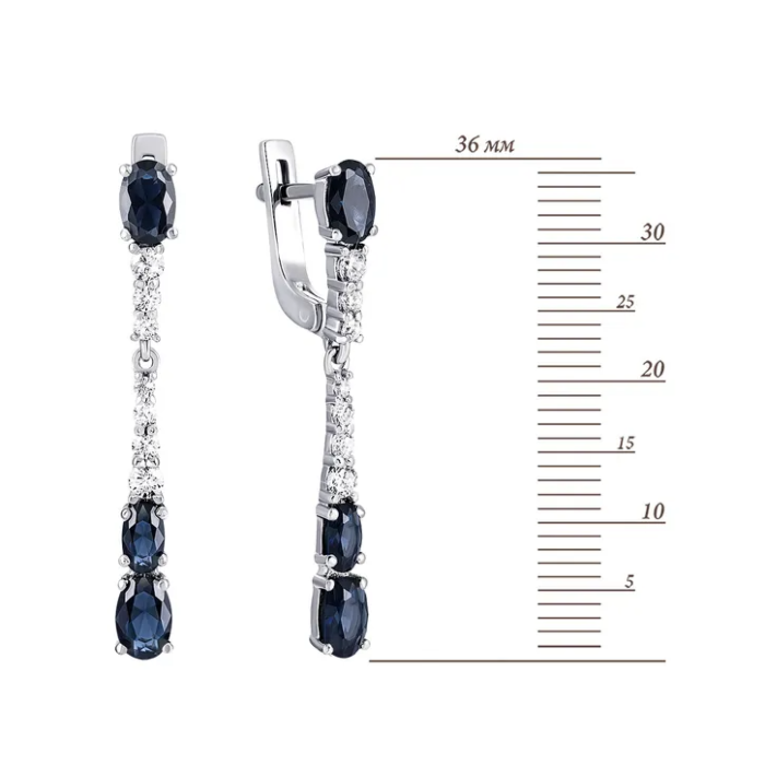 Серебряные серьги-подвески с сапфиром и фианитами. Артикул UG52913/9р-NSPH