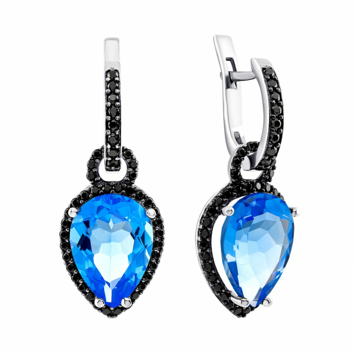 Срібні сережки-підвіски з танзанітом та фіанітами. Артикул UG52133ч/1р-QTANZ