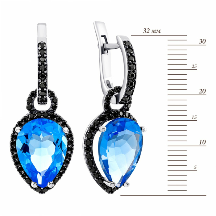 Срібні сережки-підвіски з танзанітом та фіанітами. Артикул UG52133ч/1р-QTANZ