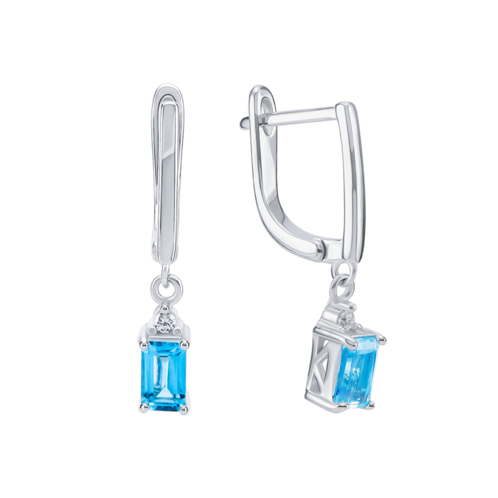 Срібні сережки-підвіски з топазом swiss і фіанітами. Артикул UG5SZDE15224-2