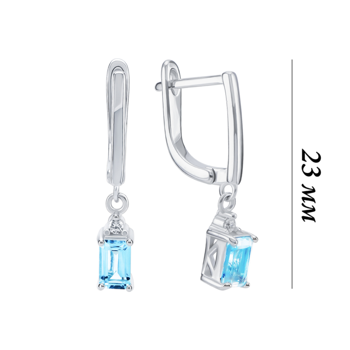 Срібні сережки-підвіски з топазом swiss і фіанітами. Артикул UG5SZDE15224-2