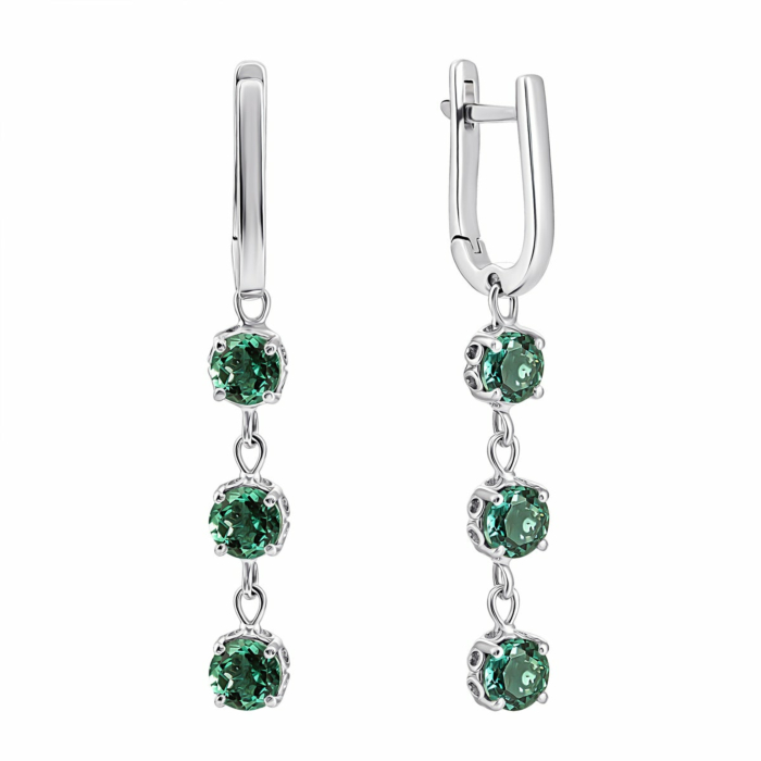 Срібні сережки-підвіски з зеленим кварцом. Артикул UG52357/1р-QGR