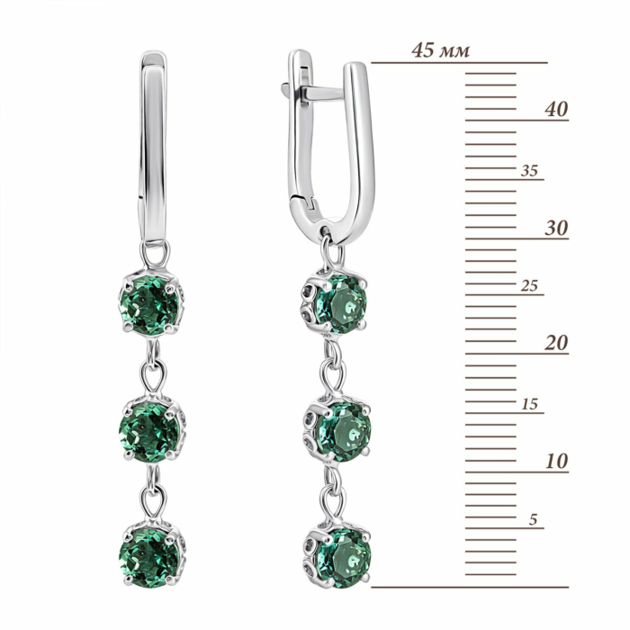 Срібні сережки-підвіски з зеленим кварцом. Артикул UG52357/1р-QGR