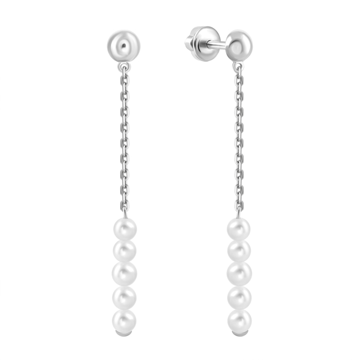Серебряные серьги-подвески с жемчугом.Артикул UG52339/1р-PWT