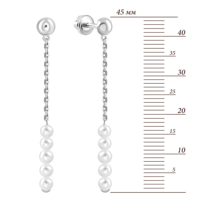 Серебряные серьги-подвески с жемчугом.Артикул UG52339/1р-PWT