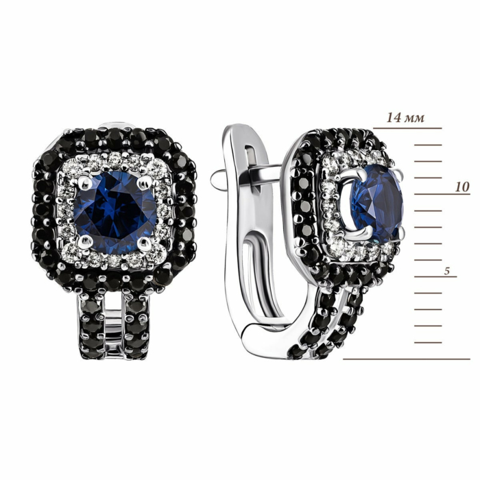 Серебряные серьги с сапфиром и фианитами. Артикул UG52120чб/1р-NSPH