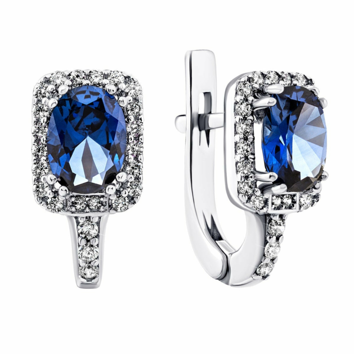 Срібні сережки з сапфіром і фіанітами. Артикул UG52124/1р-NSPH