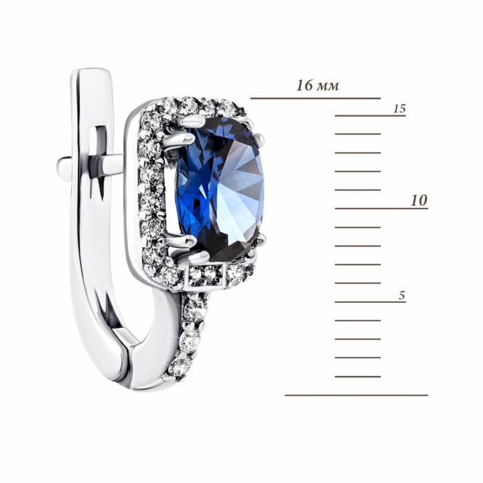 Срібні сережки з сапфіром і фіанітами. Артикул UG52124/1р-NSPH