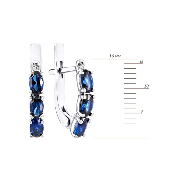 Серебряные серьги с гидротермальным сапфиром и фианитами. Артикул UG52981/9р-HSPH