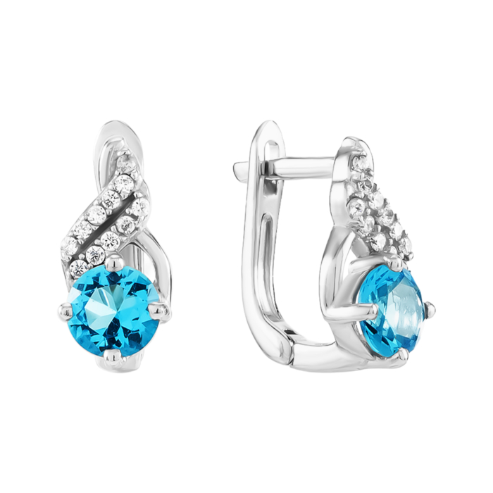 Серебряные серьги с голубым кварцем и фианитами. Артикул UG52671/1р-QSWB