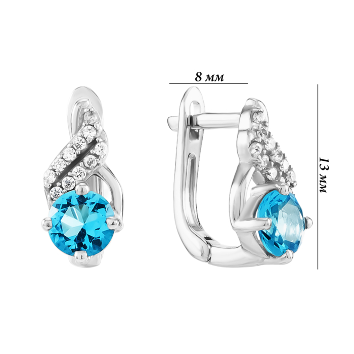 Серебряные серьги с голубым кварцем и фианитами. Артикул UG52671/1р-QSWB