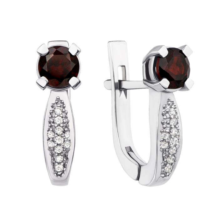 Срібні сережки з гранатом і фіанітами (2172/9р)