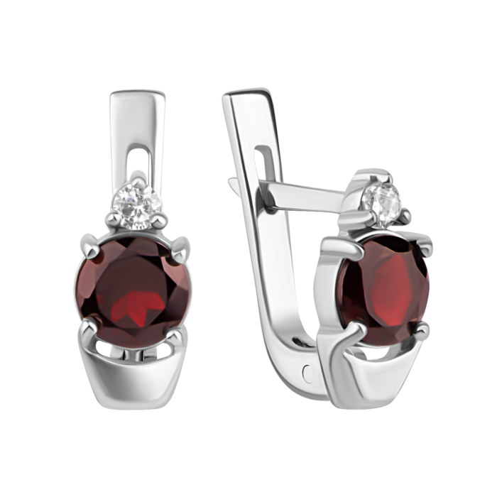 Серебряные серьги с гранатом и фианитами.Артикул UG5с1271грRh