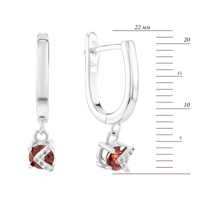 Серебряные серьги с гранатом и фианитами. Артикул UG5SZDE15251
