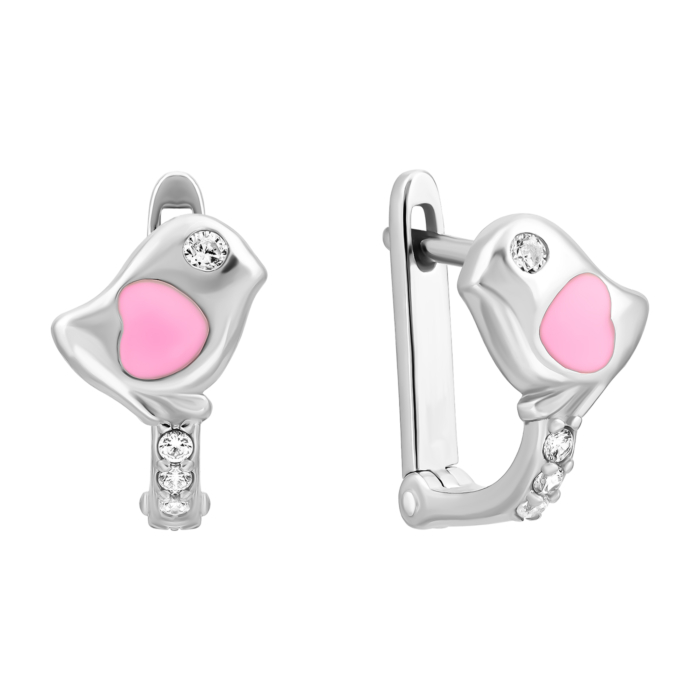 Серебряные серьги с эмалью и фианитами.Артикул UG5SZDE06659