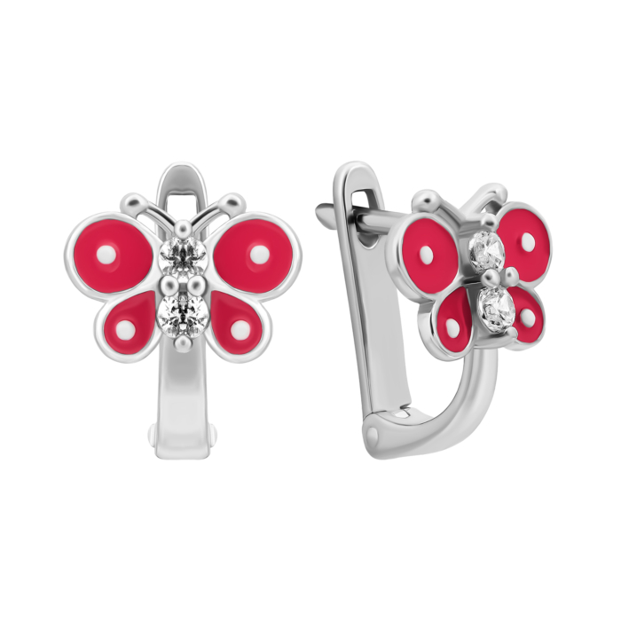 Срібні сережки з емаллю і фіанітами.Артикул UG5SZDE06719