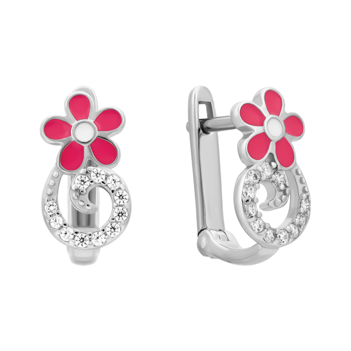 Срібні сережки з емаллю і фіанітами.Артикул UG5SZDE06673