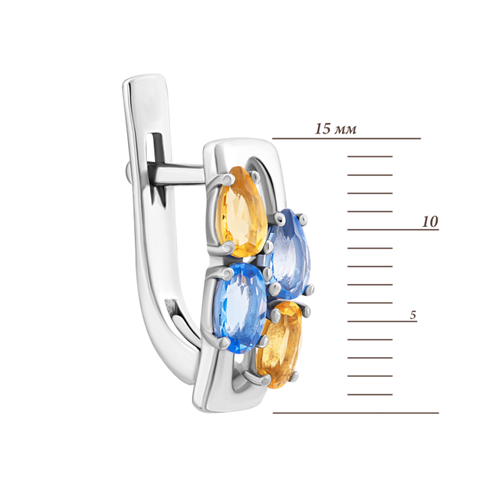 Срібні сережки з цитрином, кварцом Tanzanite.Артикул UG52290/1р-QTANCIT