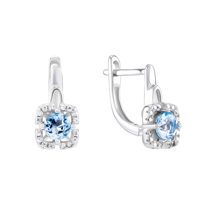 Срібні сережки з топазом swiss і фіанітами. Артикул UG5SZDE15349-1