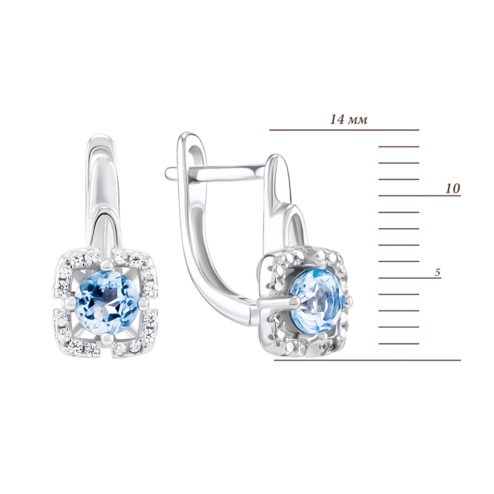 Срібні сережки з топазом swiss і фіанітами. Артикул UG5SZDE15349-1