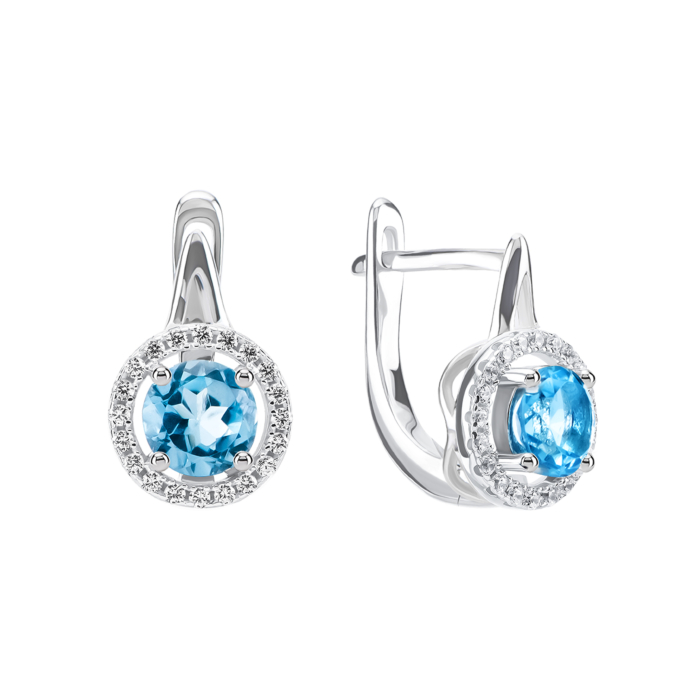Срібні сережки з топазом swiss і фіанітами. Артикул UG5SZDE15350-1