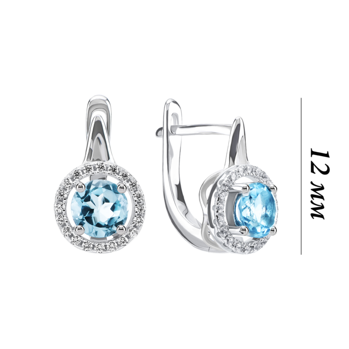 Срібні сережки з топазом swiss і фіанітами. Артикул UG5SZDE15350-1