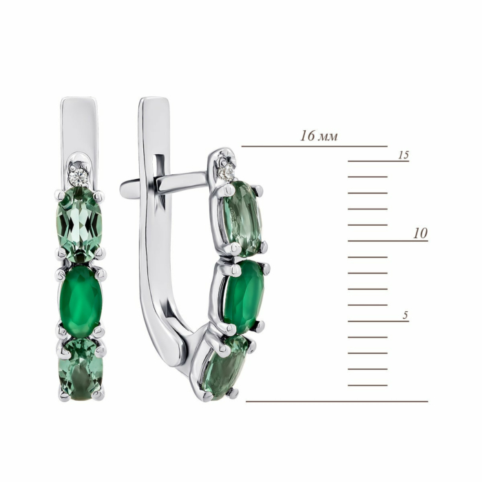 Срібні сережки з зеленим агатом, зеленим кварцом і фіанітами.Артикул UG52981/9р-GRAGQG