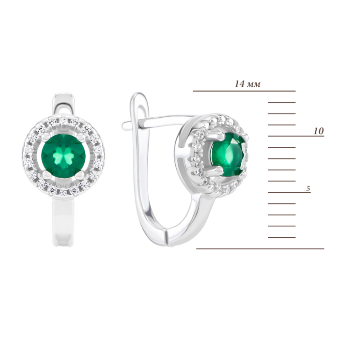 Срібні сережки з зеленим агатом і фіанітами. Артикул UG5SZDE15457-1