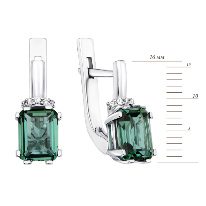 Серебряные серьги с зеленым кварцем и фианитами (2847/9р-QGR)