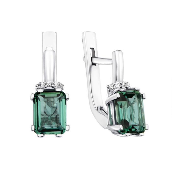 Серебряные серьги с зеленым кварцем и фианитами (2847/9р-QGR)