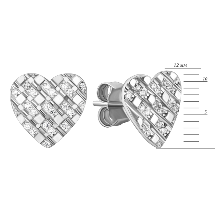 Срібні сережки Серце з фіанітами.Артикул UG5SZDE03058