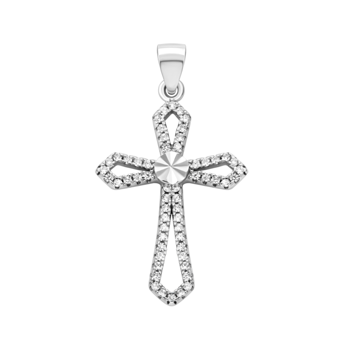 Срібний хрестик з фіанітами.Артикул UG51PE69529