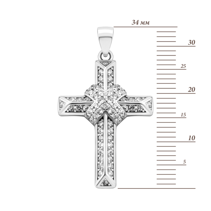Срібний хрестик з фіанітами.Артикул UG52P11163