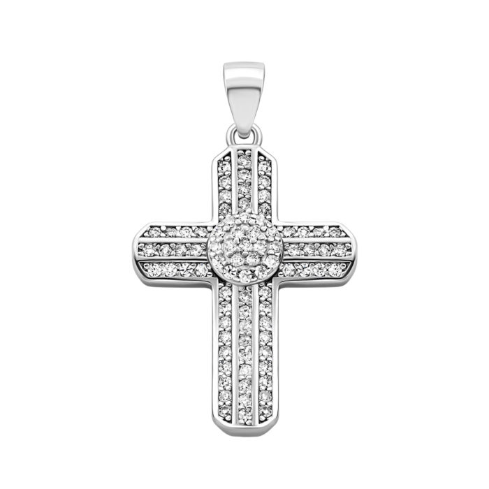 Срібний хрестик з фіанітами.Артикул UG52P11165