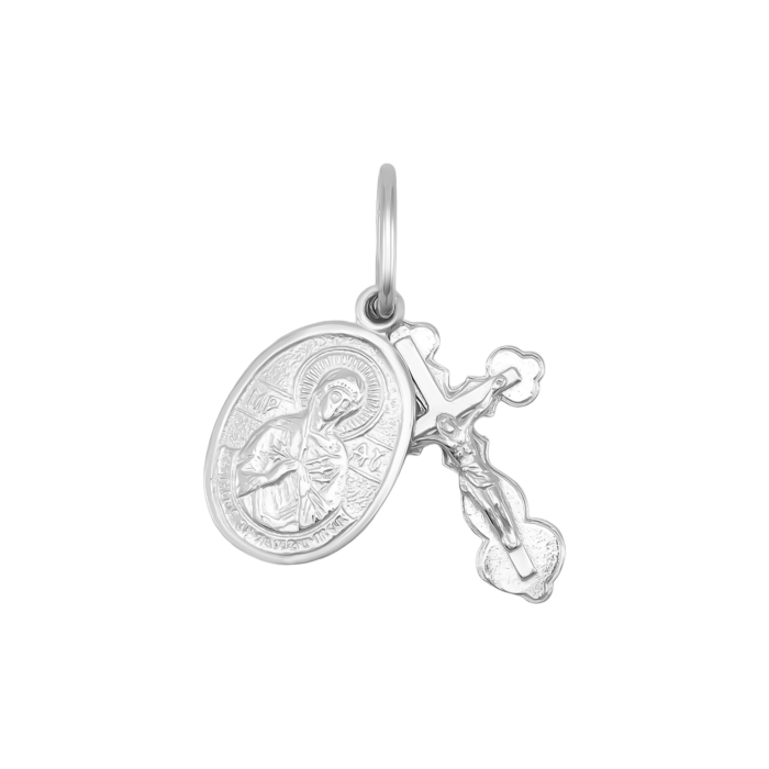 Серебряный крестик с подвеской-иконкой Божией Матери Семистрельная. Артикул UG5П2/164