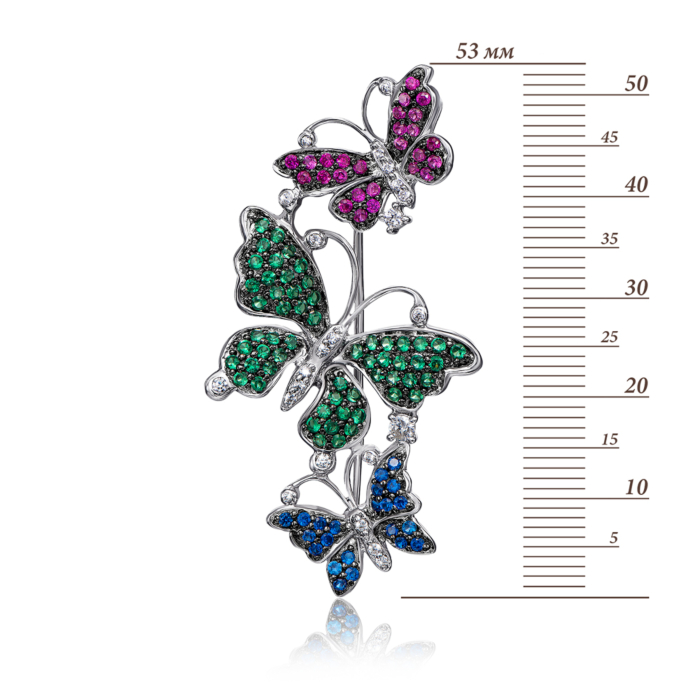 Срібна брошка «Метелики» з фіанітами. Артикул T00060-1-SH/12/1